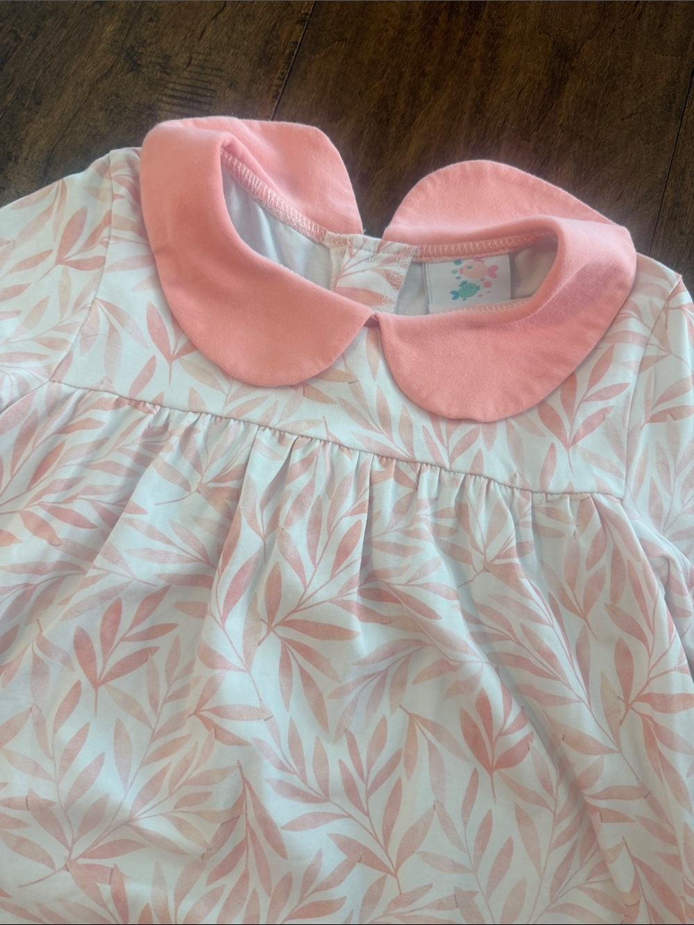 Pink Leaf-Print Long Sleeve Kids Dress - Picture 2 of 2